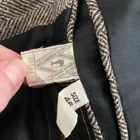 Vintage 70s Sears Men’s Shop Herringbone Tweed Sport Coat Union Made 46L - Picture 10 of 10